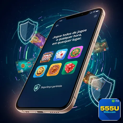 Tela de smartphone exibindo interface de casino online com jogos mobile