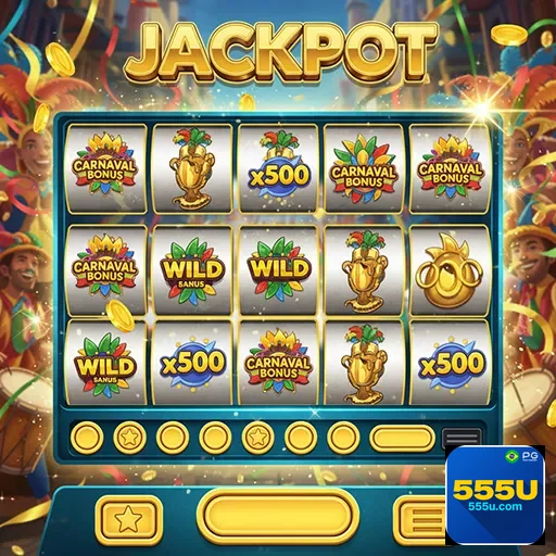 Jogador usando celular para jogar caça-níqueis com símbolos de jackpots